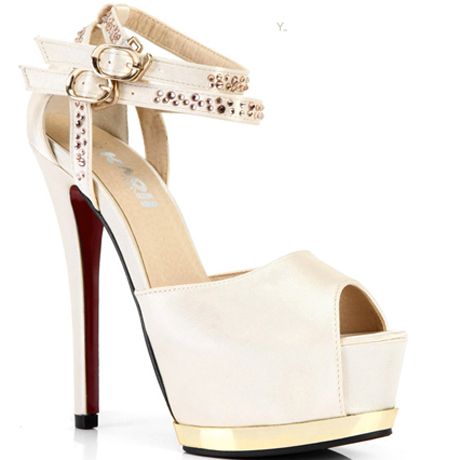 Peep Toe Creme e Dourado