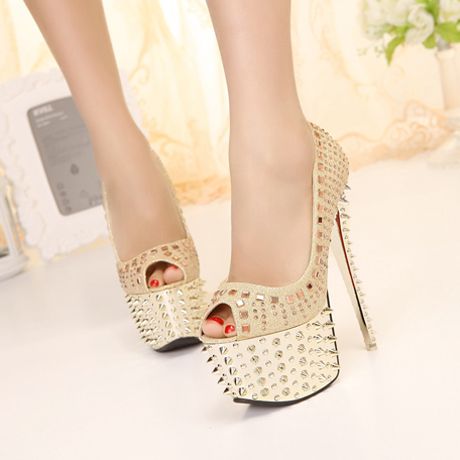 peep toe com spikes salto fino ref:sp0212